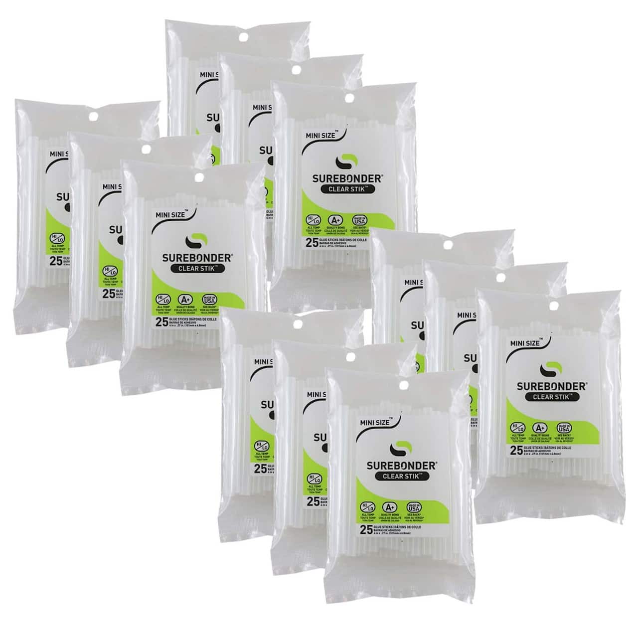 Surebonder® Mini Clear 4" Dual Temp Hot Glue Sticks, 12 Packs of 25